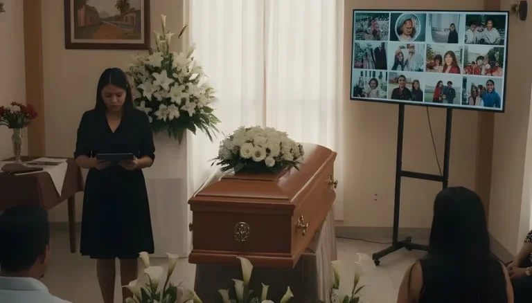 a family having the funeral tribute at the living room
