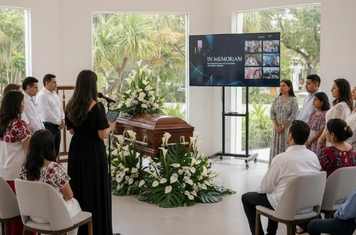 family broadcasting the funeral to distant relatives