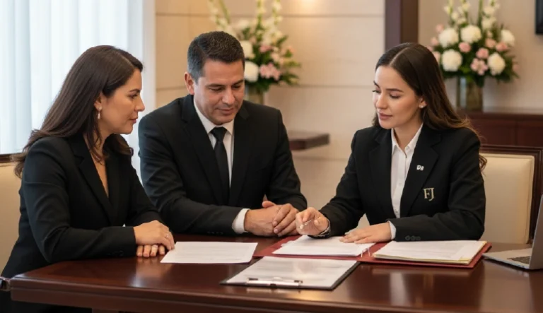 Family Reviewing Burial Documents with Funeral Home Advisor