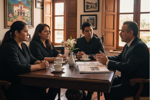 Family receiving funeral guidance in Mérida